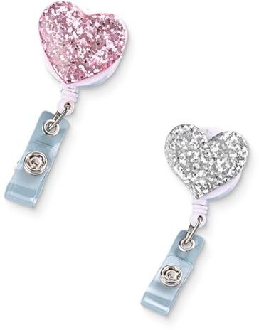 Llavero extensible 2 piezas Tarjeta de identificación Cordón extensible Llave Glitter Titular de la identificación Titular de la tarjeta extensible para Escuela, Oficina, Fábrica（forma de corazón）