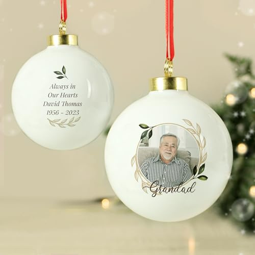 Custom Personalised Photo Upload Memorial Ceramic Christmas Tree Bauble with any photo or message. Perfect for Christmas or memorial