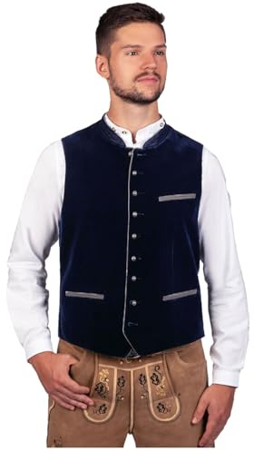 Edelnice Trachtenmode Trachten Weste Ludwig Samt Gilet Tradizionale, Blu, 64 Uomo