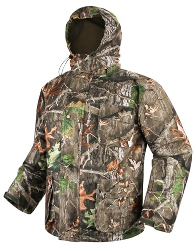 VicBre Veste de chasse à motif camouflage, manteau d'hiver doux avec capuche amovible, vêtements chauds (S-4XL), camouflage vert, XX-Large