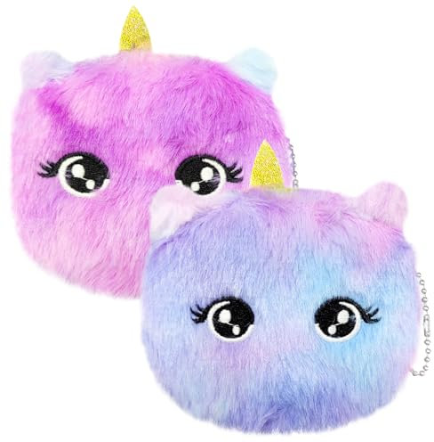 2 Stück Plüsch-Geldbörse, kleine Geldbörse für Mädchen, süßes Plüsch-Geldbörse mit Cartoon-Motiv, süße Münztasche mit Reißverschluss, Plüsch-Cartoon-Geldbörse, schönes Prinzessinnen-Geschenk