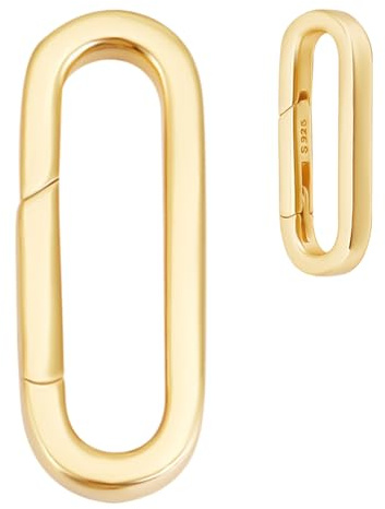Beebeecraft 1 caja de Anillos de Resorte con Cierre de Clip Chapados En Oro de 18 quilates Y 925 anillos de Plata Esterlina Ovalados para Llaveros Joyas Manualidades (21.5x8mm)