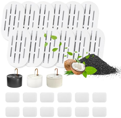 MISFANS Ceramic Cat Water Fountain Filters, 12 Pack Replacement Filters & 12 Pack Replacement Pre-Filter Sponges Set for MISFANS and Other Ceramic Pet Fountain Water Dispenser