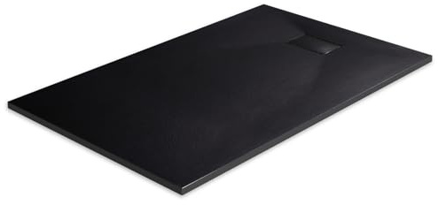 EMKE Piatto doccia 140 x 90 cm, superficie antiscivolo, piatto doccia SMC, effetto pietra, 90 mm, piatto doccia angolare, colore nero