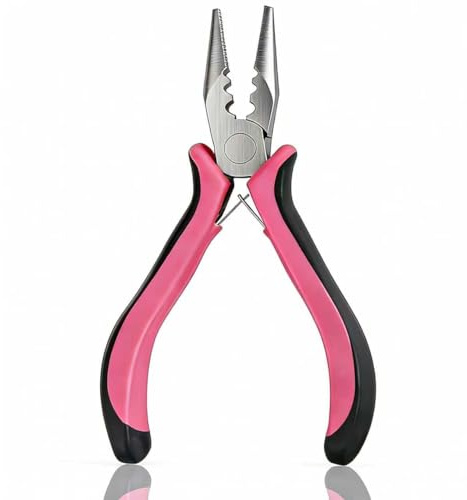 Mini Hair Extension Pliers, 3 Holes Pliers,Hair Extension Tools for Installing and Removing Micro and Nano Ring - Easy and Efficient Hair Extension (Black+Pink)