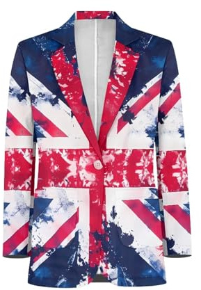 Biyejit Union Jack Mens Blazer Casual Blazer Jacket Slim Fit 1 Button Sports Coats for Business Tuxedo Party Wedding Size XS-5XL