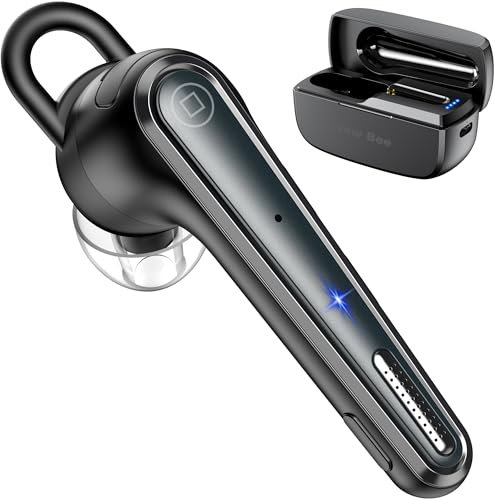 New bee Bluetooth Headset V5.1 Dual ENC Mic Bluetooth Earpiece Handsfree with 500mAh Charging Case 50Hrs Play Time Hands Free Headset for Driving/Business/Office with Android iOS Laptop