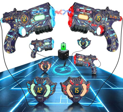 Juego Recargable VATOS Laser Tag Compuesto por 2 Pistolas y 2 Chalecos – Pistola láser Tag con sincronización de Datos en Tiempo Real por Infrarrojos y luz Luminosa, Juego Lazer Tag para Adultos