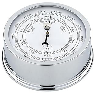 Autonautic - Barómetro Aneroide Náutico de Latón Pulidoy Cromado de Alta Resistencia al Ambiente Marino, para Embarcaciones o Decoración - 95mm (ø) - Made in Spain.