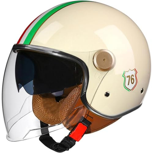CUCKQUIC Motorradhelm,Jethelm Mit Visier,DOT/ECE-Geprüft,3/4-Motorradhelm,Mit Offenem Gesicht Und Visier,Unisex BEIGE~2,M=57~58cm