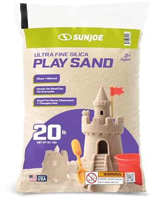 Sun Joe Ultra Fine Silica Play Sand för sandlådor, sensoriska bord, trädgårdar, viktade leksaker och akvarier, för gjutning, grävning och skulptering, 20 kg, PLYSAND20