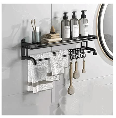 YHxFlux Bathroom Shelves Storage rack Toilet washstand Single layer metal simple storage rack Kitchen countertop metal storage rack with hook and towel rack Wall storage rack Shower Caddy(70)