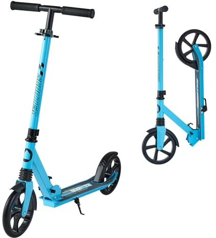 VEVOR Scooter (2 hjul) för barn från 8 år, stadsskoter, vägskoter med höjdjusterbart styre och halkfritt däck, vikbar sparkcykel upp till 100 kg, svart + blå