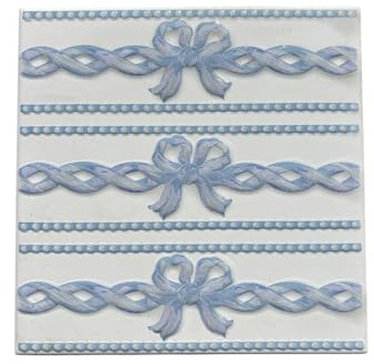 Piastrelle Decorative in Ceramica, Stile Vintage con Motivo a Nastro e Fiocco Blu, 20x20 cm, vendita 1 mq! (25) Pezzi per Metro Quadrato