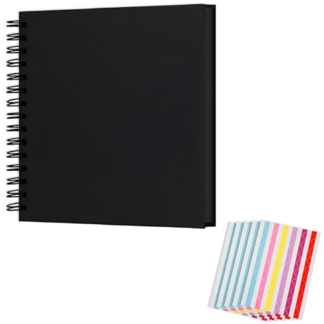 PHYNDR Album scrapbook fai da te 18x18 cm, robusta carta kraft, 20 fogli, album fotografico per famiglia e matrimoni (colore nero)