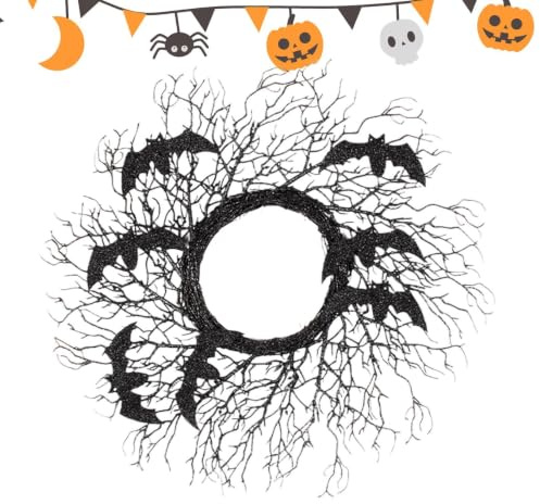 Halloweenkrans Konstgjord Skrämmande Gotisk Skräckgirlang Med Fladdermöss | Konstgjord Svart Kvistkrans Med Fladdermöss För Användning Dekoration I På Under Festivaler För Inomhusbruk Och Alla