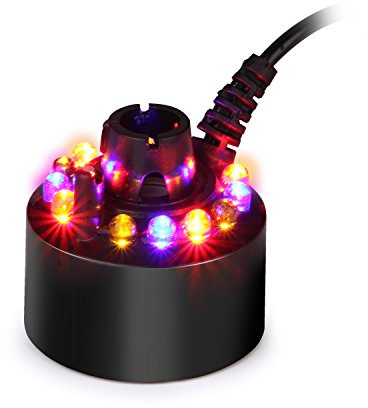 AGPTEK Mist Maker Fogger Water Fountain Pond Fog Machine Atomizer Air Humidifier with 12 LED Light Color Change for Office Home Room Car, Black