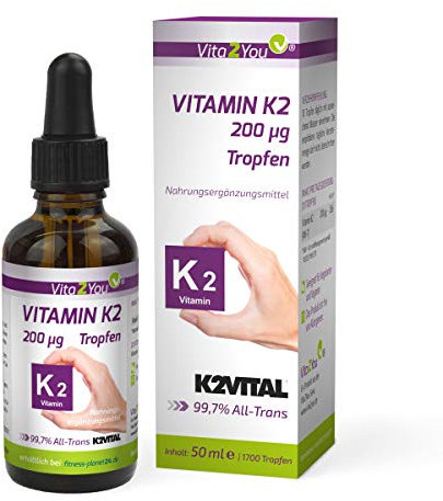 Vita2You Vitamin K2 Tropfen - 200µg - 50ml - 1700 Tropfen - K2VITAL® - Menaquinon MK-7-99,7% All-Trans - MCT-Öl - Premium Qualität