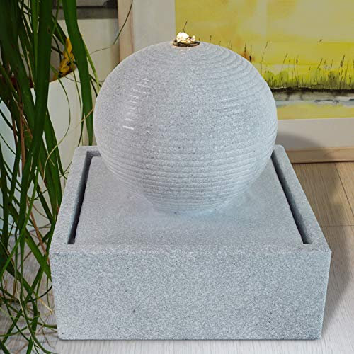 AMUR Gartenbrunnen Brunnen Zierbrunnen Zimmerbrunnen Brunnen Modern lichtgrau mit LED-Licht 230V Wasserfall Wasserspiel für Garten, Gartenteich, Terrasse, Teich, Balkon Sehr Dekorativ