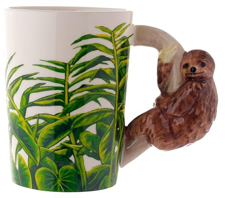 Puckator Taza 3D con mango de perezoso, taza de té, taza de café, niños, portalápices, regalo, juguetes, porcelana, gris, 8,5 cm