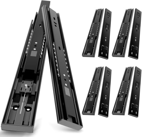AOLISHENG 5 Pairs Soft Close Drawer Runners Drawer Slides 450mm Heavy Duty 45kg Load Capacity Draw Sliders Full Extension Ball Bearing Kitchen Cabinet Replacement Black Draw Runners Side Mount