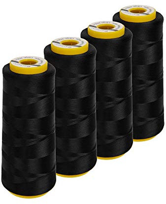 Lialina Bauschgarn für Overlock Nähmaschine | 4 Konen je 2500 Meter | Farbe: Schwarz | Bauschgarn Coverlock Nähmaschinen kompatibel | Garn 100% Polyester Nähgarn