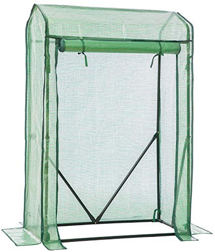 LARMNEE Serre de Jardin, Serre Tomate, avec Barres de Renfort, Anti-Accumulation de Pluie, Cadre métallique Solide et Film PE Plus Long, 100 x 50 x 150 cm, Porte Enroulable, Anti-UV, Vert EGN16GH02