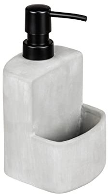 WENKO Spülmittelspender Festival, nachfüllbarer Seifenspender aus robustem Beton in Grau mit extra Fach für den Spülschwamm ideal für die Küche, Fassungsvermögen 380 ml, 10 x 18 x 10 cm, Beton