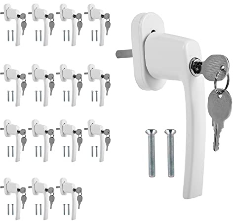 Gimisgu Manilla de ventana con cerradura (aluminio, 16 unidades, cierre de seguridad para niños, con 32 llaves iguales), color blanco