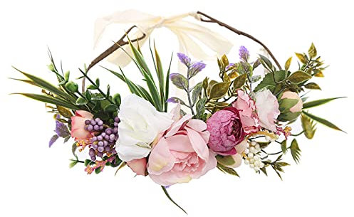 TSHAOUN Blumen Stirnband Haarband Blumenkranz Blumenkrone Haare für Frauen, Hochzeit Party Damen Haarband Rose Blumenkopf TragenMit Band, Braut Hochzeit Haarschmuck für Damen Mädchen (1 Stück)