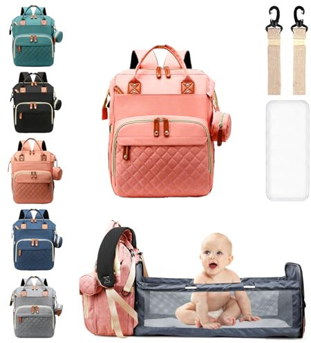 Baby Wickeltasche/Rucksack, lässiger Wickelrucksack, multifunktionaler Großraum-Reiserucksack mit Wickelauflage und Schnullertasche für Mama und Papa. Rosa