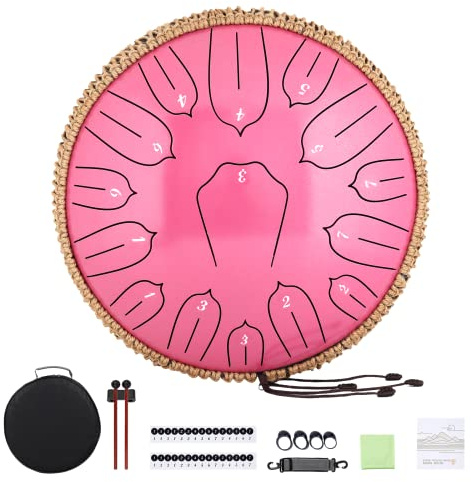 Musfunny Zungentrommel Handpan Steel Tongue Drum: 12 Zoll 15 Tone Stahlzungentrommel D-Dur Handpan Instrument mit Musikbuch Tragetasche für Geburtstagsgeschenk Meditation Yoga (Rosa)