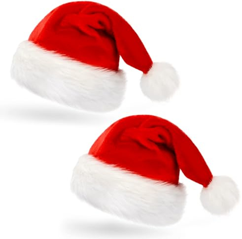 GHONLZIN 2 Pieces Christmas Santa Hat for Adults, Comfort Traditional Unisex Plush Velvet Extra Thick for Christmas New Year Party Supplies