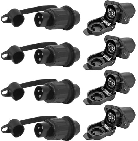 Vegena 4 Piezas Enchufes De Remolque & Zócalo De Remolque 3 Pines, Enchufe Y Zócalo Remolque,Enchufe Eléctrico del Tractor Hembra Macho,12v Impermeable Conector Adaptador Enchufe Remolque