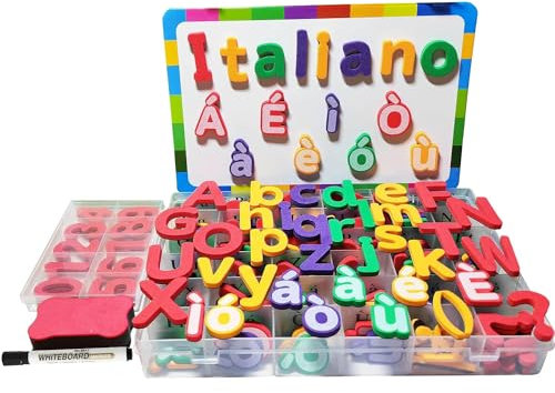 Lettere Magnetiche per Bambini, Italiana Alfabeto Numeri Magneti Toys del Frigorifero, Giocattoli Educativi Include Lavagna Magnetica