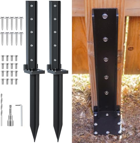 CKLT Lot de 2 kits de réparation de poteaux de clôture robustes de 81,3 cm d'ancrage de poteau de clôture épais en acier inoxydable 13 relié à vis robuste pour réparer les poteaux de clôture en bois