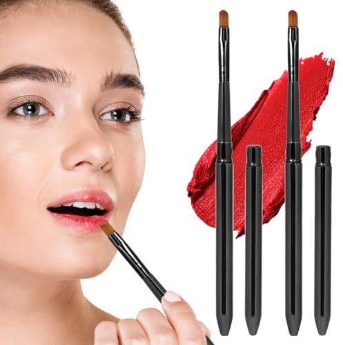 2 Stück Lippenpinsel mit Kappe, Mini-Lippenpinsel-Applikator Flach für Glanzcreme Professioneller Lippenstiftpinsel Concealer Pinsel Wiederverwendbar Make-up-Werkzeuge für Frauen (schwarz)