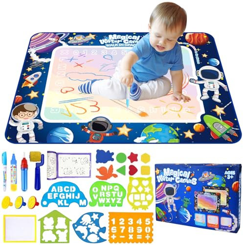 UCAMP Agua Dibujo Pintura de astronauta con 88x118 cm,Alfombra Pintar Agua,Doodle Esteras Mágicas,Juguete educativo reutilizable,Regalo para niños y niñas de 2 a 7 años