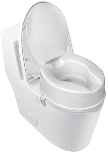 Raised Toilet Seat with Lid for Elderly, 6 High Toilet Seat for Elongated or Standard Commode, Raised Toilet Seat for Seniors, Handicap Toilet Seat Riser with Cover