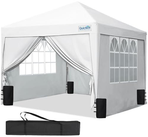 Quictent Pop Up Canopy Gazebo with Removable Sidewalls, Adjustable Height Event Shelter, 3x3m (10x10ft) Portable Tent for Garden Party, Camping, White