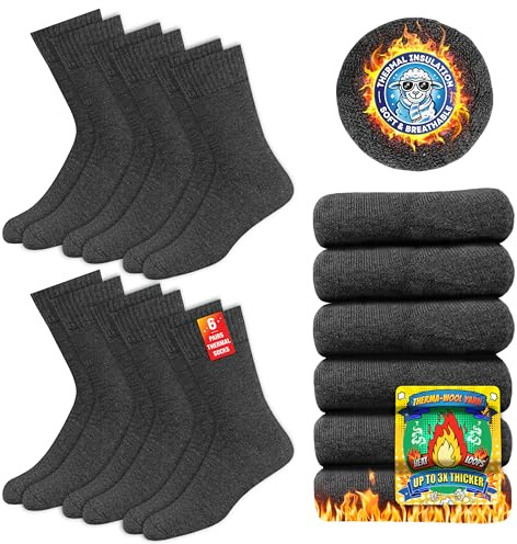 SOXCO Chaussettes Chaudes pour Hommes et Femmes - Chaussettes d’Hiver Thermiques, Lot de 6 Paires, Gris Charbon, Taille L (43-46 EU)