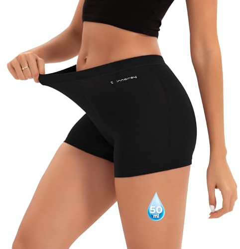 INNERSY periodiska underkläder stark blödning boxershorts dam hög midja menstruationsunderkläder, 1 svart, 40