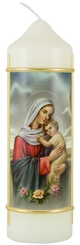 LivuX Marienljus Madonna med barn äggskal 16,5 cm x 5 cm – blockljus paraffinvax, ca 40 timmar Bränntid – symbol för mödrar kärlek, skydd, perfekt för andakt och andliga gåvor 1059