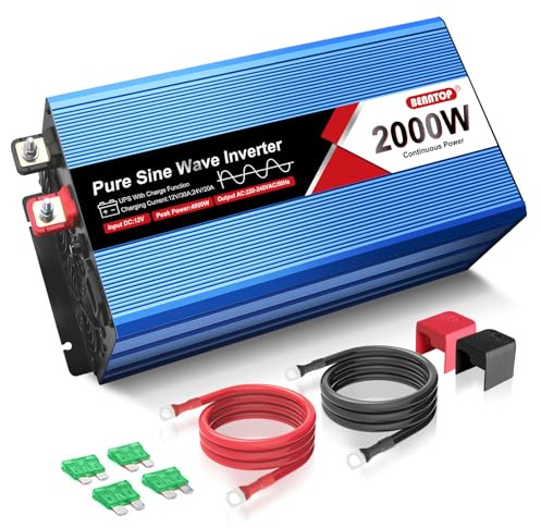 BENNTOP 2 000 W/4 000 W DC 12 V till AC 230 V, ren sinusväxelriktare, spänningsomvandlare med 2 AC-uttag, 1 USB-port, LCD-skärm, för bil och husbil