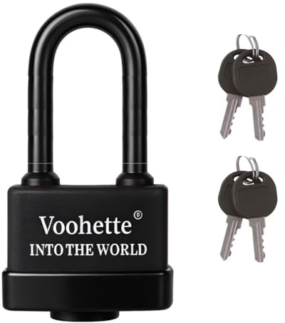 Cadenas Extérieur Ultra Robuste 70mm, Anse Longue Taille L, 4 Clés, Acier Trempé Monobloc, Manille 11,5mm, pour Container, Garage, Portail (Noir)