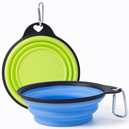 SLSON Collapsible Dog Bowls One-Piece Molded Reinforced Rim, 2Pcs Portable Water Pet Bowls, Lightweight Travel Feeder Dog Dishes for Walking Hiking Camping