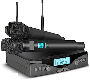 LEPREM Micrófono inalámbrico G-Mark G320AM Profesional UHF 2 Canales Micrófono de Mano Frecuencia automática Ajustable 100M
