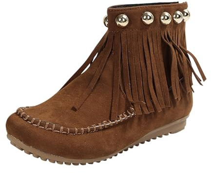 Generisch Bottines pour femme avec fermeture éclair - Bottines à franges - Semelle plate - Bottines d'hiver confortables - En daim - Bottines élégantes et décontractées, café, 42 EU