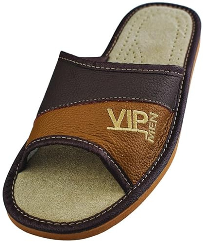 APREGGIO - zapatillas de cuero para hombre – slip-on, pantuflas, zapatillas de casa para hombre, antideslizantes, para el hogar, color bronce – talla VIP 45