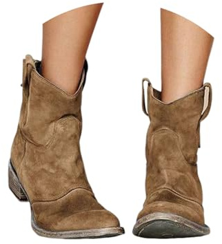 ENEN Santiag Femme Cuir Western, Taille 34-48 Santiag Femme Gros Mollet Bottes Cowboy Talon Haut avec Fermeture Éclair Bottes Western Country pour Trekking (Marron,42)